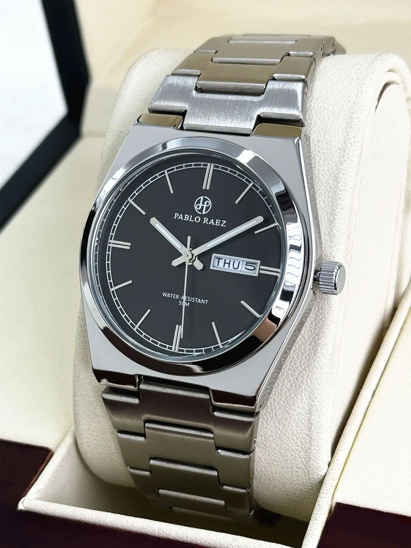 PABLO RAEZ Steel Man Watch 2026 New Gradient Green Dial Butterfly Clasp Dual Calendar P36