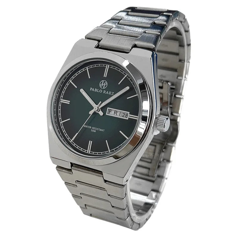 PABLO RAEZ Steel Man Watch 2026 New Gradient Green Dial Butterfly Clasp Dual Calendar P36